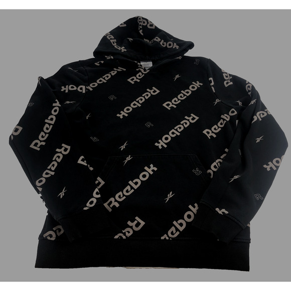 Reebok Men’s Hoodie Small All Over Print Black Streetwear Reecycled Sweatshirt - Picture 1 of 12
